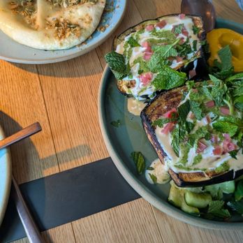 Valley Goat - wood-fired eggplant - came with really good pita! - New American Near Me - Sunnyvale, California