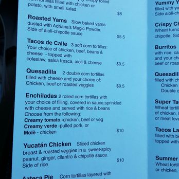 Adriana's - The Whole Enchilada - Menu p. 1 - Mexican Near Me - Saanichton, British Columbia