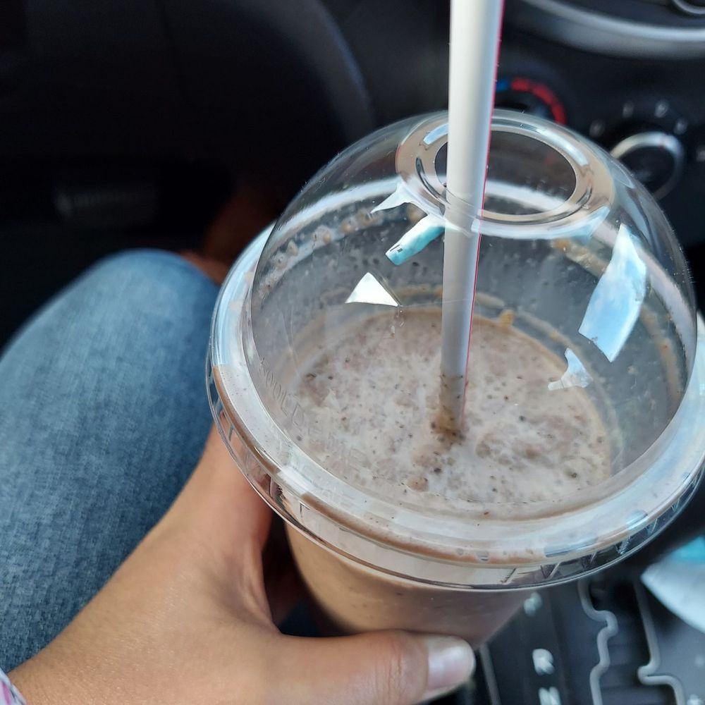 Chocolate milkshake with chopped pee-cans! (Pecans for those without a sense of humor..)