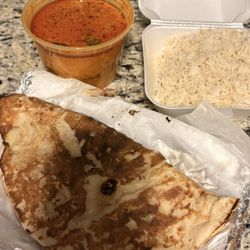 Butter chicken rice and naan bread