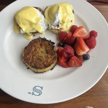 SAVR - Eggs Benedict with hash browns. - American Near Me - Boston, Massachusetts
