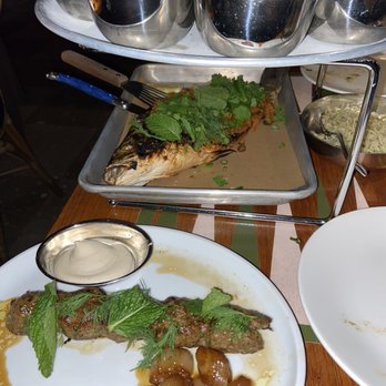Laser Wolf - Lamb Beef Koobideh and Whole Branzino w/Ginger & Tomato - Middle Eastern Near Me - Brooklyn, New York Laser Wolf - Lamb Beef Koobideh and Whole Branzino w/Ginger & Tomato - Middle Eastern Near Me - Brooklyn, New York
