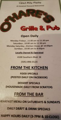 Menu photo 3 O'Hare's Grille & Pub Rio Rancho, NM Menu photo 3 O'Hare's Grille & Pub Rio Rancho, NM