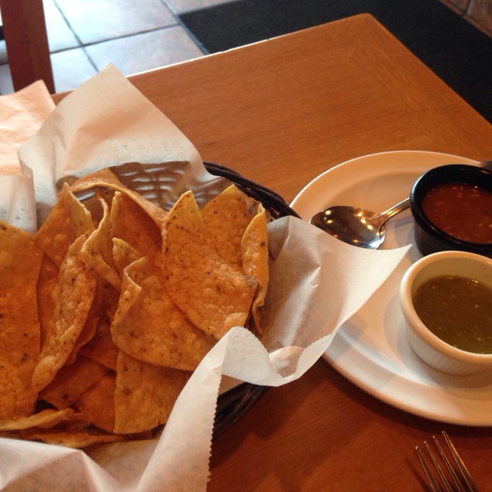 Delicious salsas. Chips and salsa come free with meal