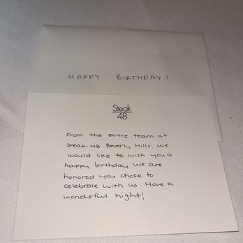 Steak 48 - Birthday card we received which - Steakhouses Near Me - Beverly Hills, California Steak 48 - Birthday card we received which - Steakhouses Near Me - Beverly Hills, California