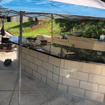 QTC Landscape Construction - BBQ structure built, and counter being installed - Artificial Turf Near Me