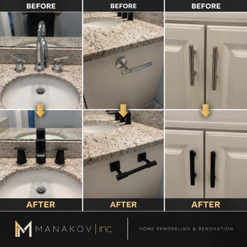 Manakov Inc - Bathroom Vanity & Hardware Update - Before & After Bathroom refresh featuring updated matte black faucet, vanity hardware, and cabinet pull - Drywall Installation & Repair Near Me - Waltham, Massachusetts Manakov Inc - Bathroom Vanity & Hardware Update - Before & After Bathroom refresh featuring updated matte black faucet, vanity hardware, and cabinet pull - Drywall Installation & Repair Near Me - Waltham, Massachusetts