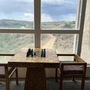 Arcosanti Cafe - A nice view of the visitor trail from inside the cafe area - Buffets Near Me - Mayer, Arizona