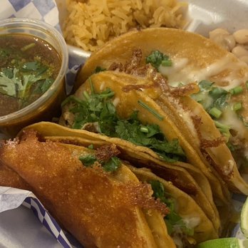 El Tejas Twist - Birria taco plate with rice and charro beans - Tex-Mex Near Me - Forney, Texas