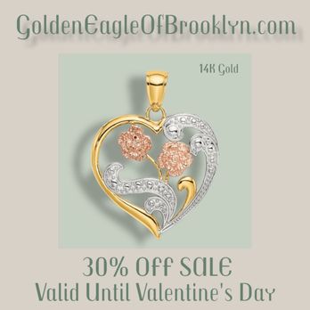 Golden Eagle Jewelry - 14k Tri-Color Flower Heart Pendant - Jewelry Near Me - Brooklyn, New York Golden Eagle Jewelry - 14k Tri-Color Flower Heart Pendant - Jewelry Near Me - Brooklyn, New York