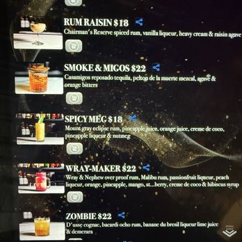 Charm Bar & Restaurant - Cocktail menu from IPad - Caribbean Near Me - Brooklyn, New York