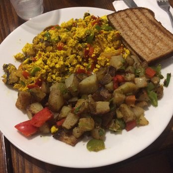 Meme's Healthy Nibbles - Tofu scramble with veggie hash and toast! - Burgers Near Me - Brooklyn, New York Meme's Healthy Nibbles - Tofu scramble with veggie hash and toast! - Burgers Near Me - Brooklyn, New York