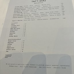 Breakfast menu