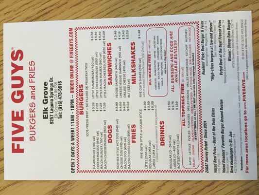 Menu photo 6 Five Guys Elk Grove, CA
