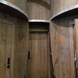 Distillery restrooms are an oversize barrel.