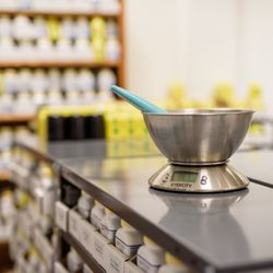 The granular herb lab with over 300 different types of granular Chinese herbs for custom made teas, at the Santa Barbara Herb Clinic