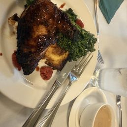 Chicken, Polenta, Brocklini, with their wonderful coffee. Yum!!! Chicken, Polenta, Brocklini, with their wonderful coffee. Yum!!!