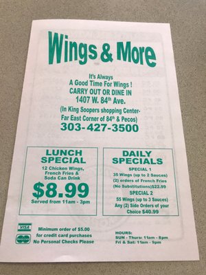 Menu photo 4 Wings & More Denver, CO