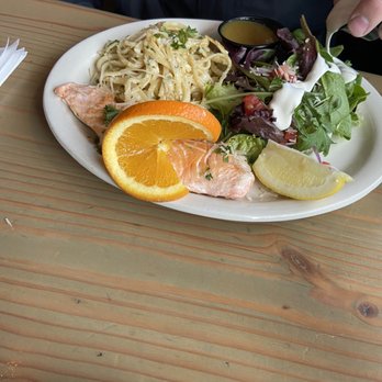 Mari's Kitchen - Salmon, Alfredo pasta of choice (Alfredo or marinara), salad - Breakfast & Brunch Near Me - Florence, Oregon Mari's Kitchen - Salmon, Alfredo pasta of choice (Alfredo or marinara), salad - Breakfast & Brunch Near Me - Florence, Oregon