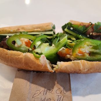 Van's Banh Mi - #6 grilled pork banh MI sandwich with extra cilantro & jalapeños, and some pate. - Vietnamese Near Me - Newark, Delaware Van's Banh Mi - #6 grilled pork banh MI sandwich with extra cilantro & jalapeños, and some pate. - Vietnamese Near Me - Newark, Delaware