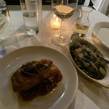 Lupa - Lidia's Braised Greens with Garlic  & Crispy Cod with Spicy Tomato & Onion - Italian Near Me - New York, New York