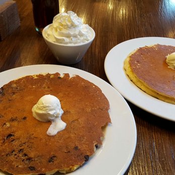 First Watch - Chocolate chip and plain pancake with a side of whipped cream- YUM! - Breakfast & Brunch Near Me - Cincinnati, Ohio