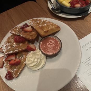 CHICA - Waffles with guava jam and fresh fruit platter - Latin American Near Me - Las Vegas, Nevada
