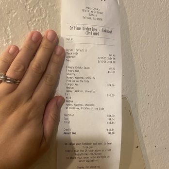 Angry Chickz - Receipt - Burgers Near Me - Salinas, California