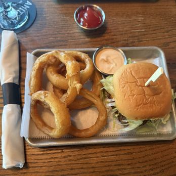Amity Hall Uptown - Smashburger with onion rings - American Near Me - New York, New York