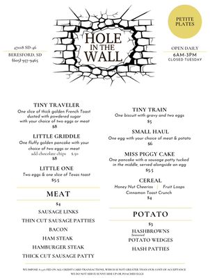 Menu photo 2 Hole In The Wall Restaurant Beresford, SD