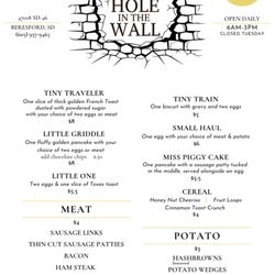 Hole In The Wall Restaurant - Kids Breakfast Menu