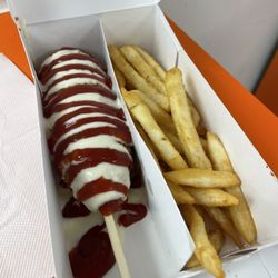 Chung Chun Rice Hotdog - Whole Mozzarella Cheese Ricedog and Fries