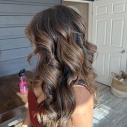 Olivia James Hair Salon & Lash Studio - Curtain bangs with Balayage hair color