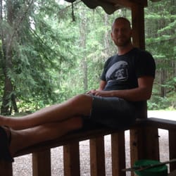 Canyon Hot Springs Resort - Chilling out on our patio in the camping cabins