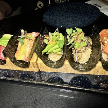 Wabi Nori - From Left to Right : Tuna avo ; steamed lobster; avocado roll; oyster mushroom; spicy tuna - Sushi Bars Near Me - Flushing, New York Wabi Nori - From Left to Right : Tuna avo ; steamed lobster; avocado roll; oyster mushroom; spicy tuna - Sushi Bars Near Me - Flushing, New York