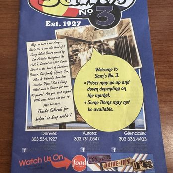 Sam's No 3 - Menu cover - Breakfast & Brunch Near Me - Denver, Colorado Sam's No 3 - Menu cover - Breakfast & Brunch Near Me - Denver, Colorado
