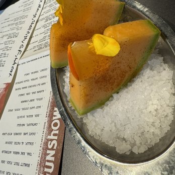 Gunshow - Cantaloupe with a jelly topping of some kind - New American Near Me - Atlanta, Georgia Gunshow - Cantaloupe with a jelly topping of some kind - New American Near Me - Atlanta, Georgia