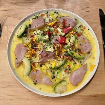 Fish Bar - Crudo Daily Fresh Catch (Wahoo with passionfruit, coconut) - Seafood Near Me - Virgin Islands, Virgin Islands Fish Bar - Crudo Daily Fresh Catch (Wahoo with passionfruit, coconut) - Seafood Near Me - Virgin Islands, Virgin Islands