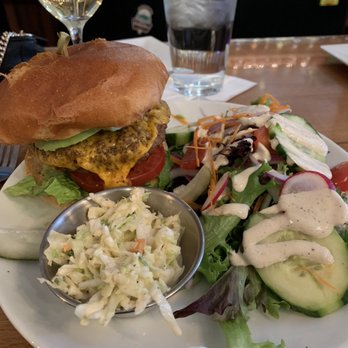Chef's Bistro - Vegetarian Burger, Salad and Cole Slaw - American Near Me - North Conway, New Hampshire Chef's Bistro - Vegetarian Burger, Salad and Cole Slaw - American Near Me - North Conway, New Hampshire