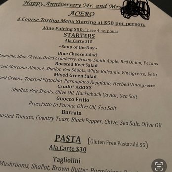 Acero - Anniversary top with the starter section of the tasting menu - Italian Near Me - Maplewood, Missouri