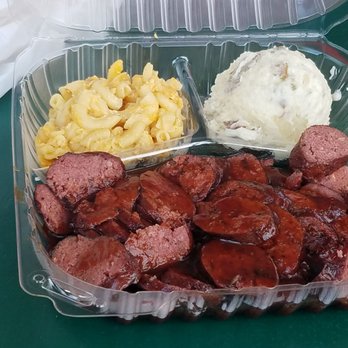 Everett & Jones - Beef Links dinner (mild sauce) - Barbeque Near Me - Berkeley, California Everett & Jones - Beef Links dinner (mild sauce) - Barbeque Near Me - Berkeley, California