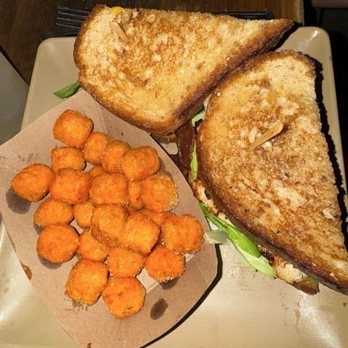 Sauced BBQ & Spirits - Orange - Chicken Sandwich with tots - Barbeque Near Me - Orange, California