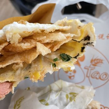 Tao Rice Roll - Sausage pancake (sausage is hotdog tho...) - Taiwanese Near Me - Plano, Texas Tao Rice Roll - Sausage pancake (sausage is hotdog tho...) - Taiwanese Near Me - Plano, Texas