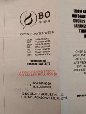 Menu photo 3 BO Sushi Jacksonville, FL