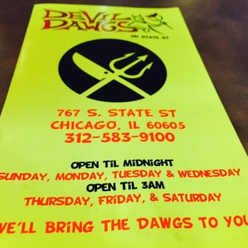 Devil Dawgs - South State - It stays up with you! - Hot Dogs Near Me - Chicago, Illinois Devil Dawgs - South State - It stays up with you! - Hot Dogs Near Me - Chicago, Illinois