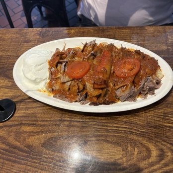 Doner Corner - Iskender kebab with yogurt on side - Mediterranean Near Me - Los Angeles, California
