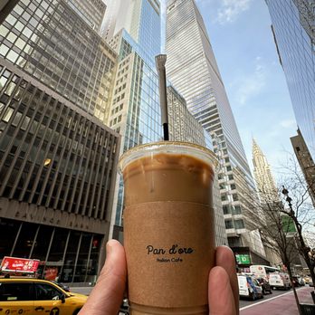 Pan D'oro - Pan D'Oro Iced Latte - Bold espresso, silky milk, and the perfect chill. A refreshing sip to fuel your day, wherever it takes you! - Cafes Near Me - New York, New York Pan D'oro - Pan D'Oro Iced Latte - Bold espresso, silky milk, and the perfect chill. A refreshing sip to fuel your day, wherever it takes you! - Cafes Near Me - New York, New York