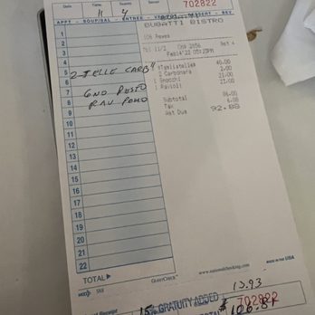 Bugatti Bistro - The handwritten check - Italian Near Me - Coral Gables, Florida Bugatti Bistro - The handwritten check - Italian Near Me - Coral Gables, Florida