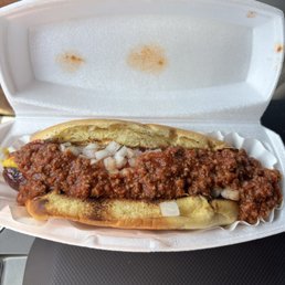 All beef dog with chili
