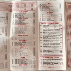 Hing Wang Chinese Restaurant - Menu page two of two